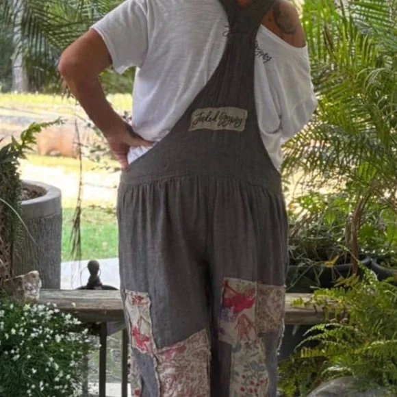 Gray Patchwork Overalls - Picture 2 of 3